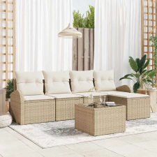  Kanapé Szett párnával tárolóval 6 pcs Beige és Fehér polirattan kerti bútor