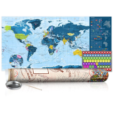  KAPARÓS TÉRKÉP - BLUE MAP - POSTER, Kaparós világtérkép vászonkép 100 x 50 cm angol nyelvű - krémszínű hengerben térkép