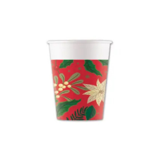 Karácsony Holly Poinsettia, Karácsony papír pohár 8 db-os 200 ml FSC party kellék