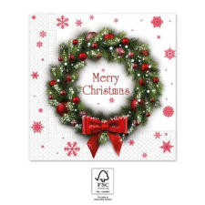 Karácsony i Merry Xmas Wreath szalvéta 20 db-os 33x33 cm FSC party kellék
