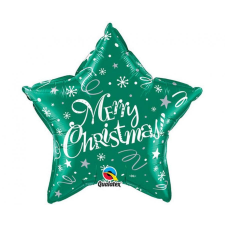 Karácsony Merry Christmas Green Star, Karácsony fólia lufi 51 cm party kellék