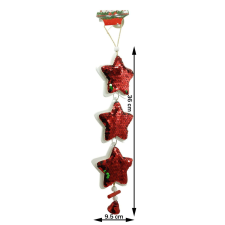 Karácsonyfadísz három csillagos flitterekkel, Flippy, piros, fa, 36 cm karácsonyfadísz