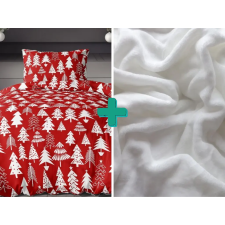  KARÁCSONYFÁK piros flanel ágynemű + SOFT fehér mikroplüss lepedő 90x200 cm lakástextília