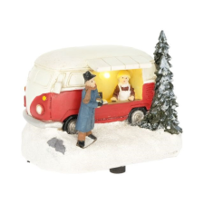  Karácsonyi büféskocsi, LED-es, glitteres 10,3x6,8x7 cm dekorációs kellék