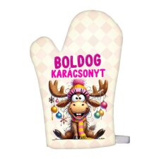  Karácsonyi edényfogó kesztyű, rénszarvas, rózsaszín lakástextília