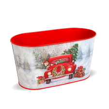  Karácsonyi fém kosár, autós. Mérete: 23x11,5x11,5 cm dekorációs kellék