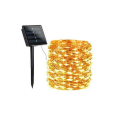 Karácsonyi fényfüzér, 12 méter átlátszó 100LED, leszúrható állítható napelemes panel - Melegfehér kültéri izzósor