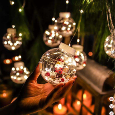  Karácsonyi fényfüzér hógömbökbe zárt fényekkel és télapó figurákkal, energiatakarékos kivitelben ... karácsonyfa izzósor