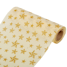  Karácsonyi glitteres lenvászon arany csillag mintás krém 23cmx4,5m dekorációs kellék
