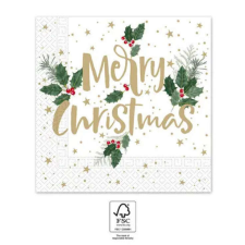 Karácsonyi Holly Merry szalvéta 20 db-os 33x33 cm FSC papírárú, csomagoló és tárolóeszköz