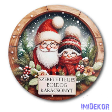 Karácsonyi kör tábla 13cm - Cuki pár - Szeretetteljes boldog Karácsonyt dekorációs kellék