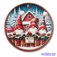  Karácsonyi kör tábla 13cm - Manók+Autó - Hello Tél dekorációs kellék