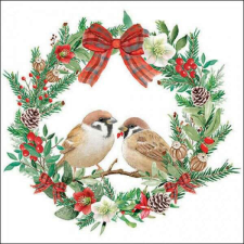 Karácsonyi koszorús - madaras szalvéta - Sparrow in wreath papírárú, csomagoló és tárolóeszköz