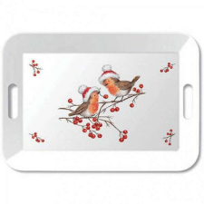Karácsonyi madaras nagyméretű műanyag tálca - 47x33 cm - Christmas Robins white konyhai eszköz