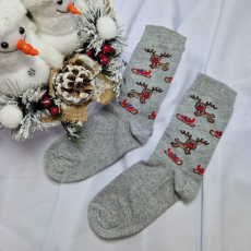  Karácsonyi-mikulásos zokni rénszarvas mintás szürke 43-46