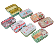  Karácsonyi mintás fém doboz 9,5x6x2cm dekorációs kellék