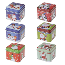  Karácsonyi mintás fém dobozka M6,5x7,5x7,5cm dekorációs kellék