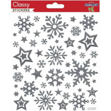 Karácsonyi papír matrica -19x15 cm - ezüst csillámos hópelyhek matrica