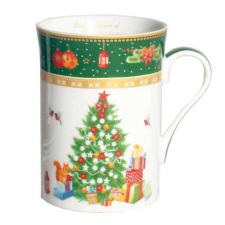 Karácsonyi porcelán bögre 300 ml - zöld karácsonyfás bögrék, csészék