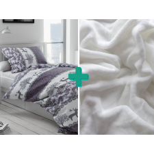  KARÁCSONYI RÉNSZARVAS szürke mikroplüss ágynemű + SOFT fehér mikroplüss lepedő 90x200 cm lakástextília