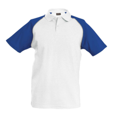 KARIBAN baseball férfi galléros rövid ujjú piké póló KA226, White/Royal Blue-2XL
