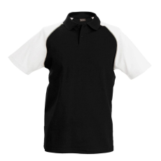 KARIBAN Férfi baseball galléros rövid ujjú piké póló, Kariban KA226, Black/White-XL