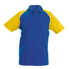 KARIBAN Férfi baseball galléros rövid ujjú piké póló, Kariban KA226, Royal Blue/Yellow-XL