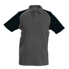 KARIBAN Férfi baseball galléros rövid ujjú piké póló, Kariban KA226, Slate Grey/Black-2XL