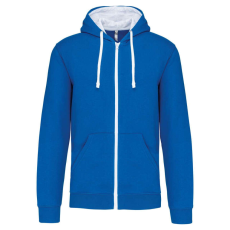 KARIBAN férfi cipzáras pulóver kontrasztos bélésű kapucnival KA466, Light Royal Blue/White-2XL