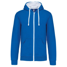 KARIBAN férfi cipzáras pulóver kontrasztos bélésű kapucnival KA466, Light Royal Blue/White-S férfi pulóver, kardigán