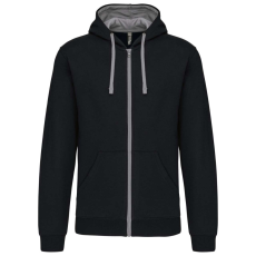 KARIBAN Férfi cipzáras pulóver kontrasztos bélésű kapucnival, Kariban KA466, Black/Fine Grey-S