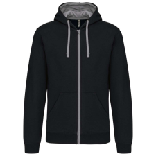 KARIBAN Férfi cipzáras pulóver kontrasztos bélésű kapucnival, Kariban KA466, Black/Fine Grey-XL férfi pulóver, kardigán