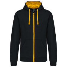KARIBAN Férfi cipzáras pulóver kontrasztos bélésű kapucnival, Kariban KA466, Black/Yellow-2XL férfi pulóver, kardigán