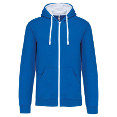 KARIBAN Férfi cipzáras pulóver kontrasztos bélésű kapucnival, Kariban KA466, Light Royal Blue/White-S