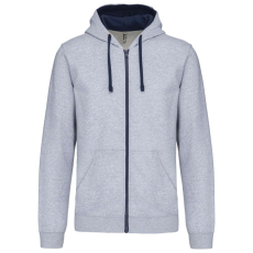 KARIBAN Férfi cipzáras pulóver kontrasztos bélésű kapucnival, Kariban KA466, Oxford Grey/Navy-M
