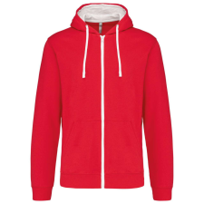 KARIBAN Férfi cipzáras pulóver kontrasztos bélésű kapucnival, Kariban KA466, Red/White-3XL férfi pulóver, kardigán