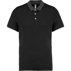 KARIBAN Férfi galléros jersey póló, kontrasztos gallérral, Kariban KA260, Black/Dark Grey Heather-XL