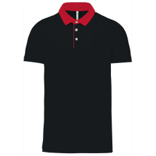 KARIBAN Férfi galléros jersey póló, kontrasztos gallérral, Kariban KA260, Black/Red-L férfi póló
