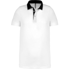KARIBAN Férfi galléros jersey póló, kontrasztos gallérral, Kariban KA260, White/Navy-2XL