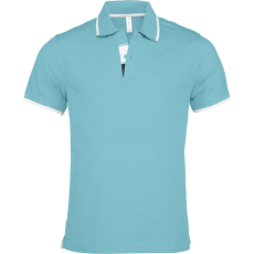 KARIBAN Férfi galléros piké póló, kontrasztcsíkos szélekkel, Kariban KA245, Light Turquoise/White/Navy-L