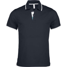 KARIBAN Férfi galléros piké póló, kontrasztcsíkos szélekkel, Kariban KA245, Navy/White/Light Turquoise-L