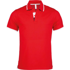KARIBAN Férfi galléros piké póló, kontrasztcsíkos szélekkel, Kariban KA245, Red/White/Navy-M férfi póló