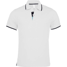 KARIBAN Férfi galléros piké póló, kontrasztcsíkos szélekkel, Kariban KA245, White/Navy-2XL