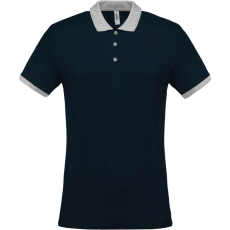 KARIBAN Férfi galléros piké póló, kontrasztos passzékkal, Kariban KA258, Navy/Oxford Grey-XL