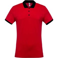 KARIBAN Férfi galléros piké póló, kontrasztos passzékkal, Kariban KA258, Red/Black-3XL