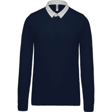 KARIBAN Férfi hosszú ujjú jersey pamut galléros póló, Kariban KA213, Navy/White-S férfi póló