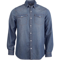 KARIBAN Férfi ing Kariban KA519 Men'S Long-Sleeved Denim Shirt -3XL, Blue Jean