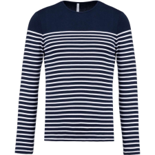 KARIBAN Férfi kereknyakú csíkos hosszú ujjú póló, Kariban KA366, Striped Navy/White-M férfi póló