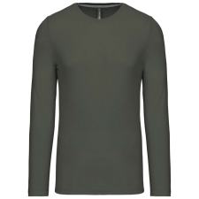 KARIBAN Férfi kereknyakú hosszú ujjú pamut póló, Kariban KA359, Dark Khaki-S férfi póló