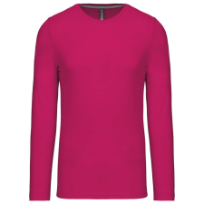 KARIBAN Férfi kereknyakú hosszú ujjú pamut póló, Kariban KA359, Fuchsia-4XL férfi póló